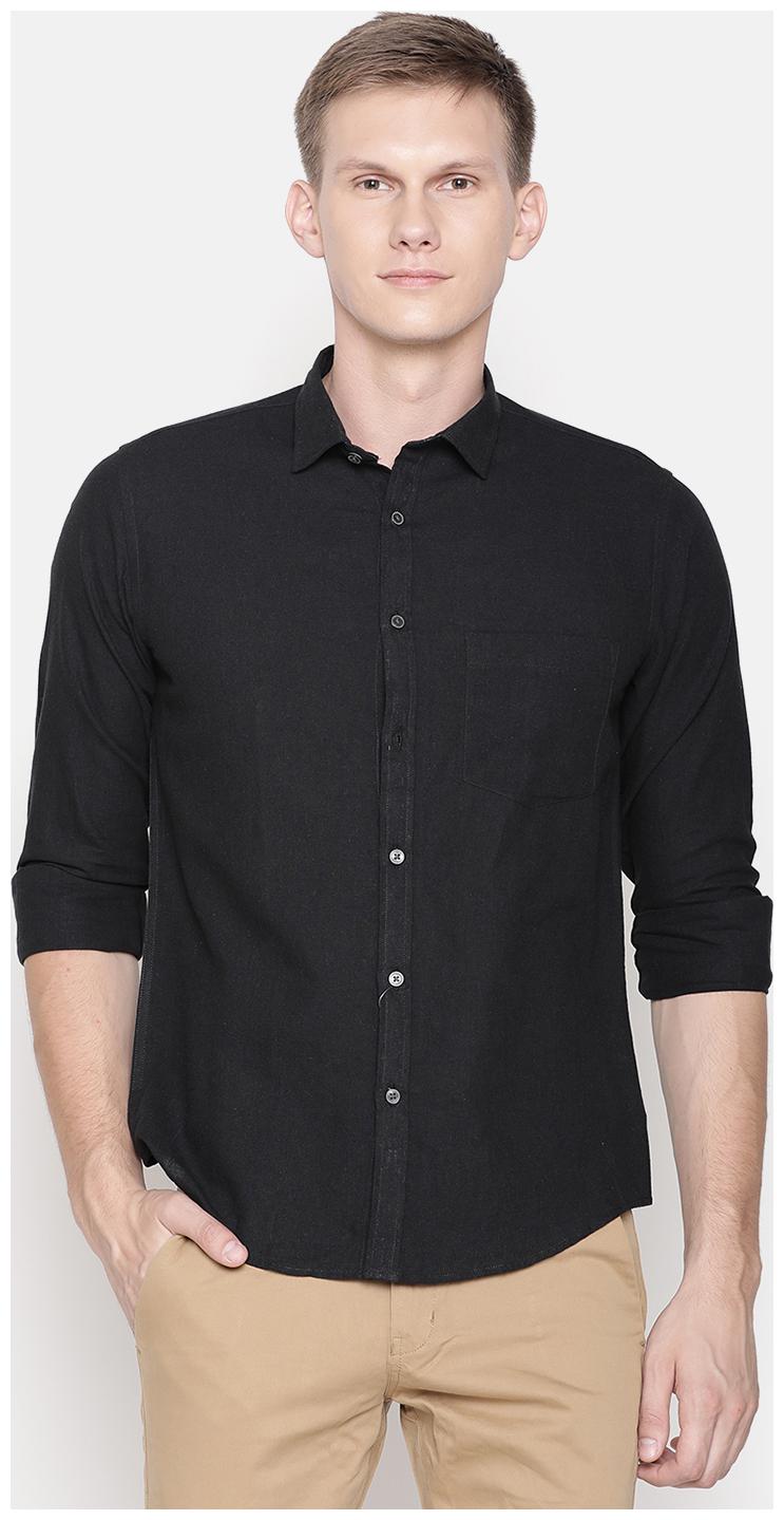 

Linen Club Men Black Solid Regular Fit Casual Shirt