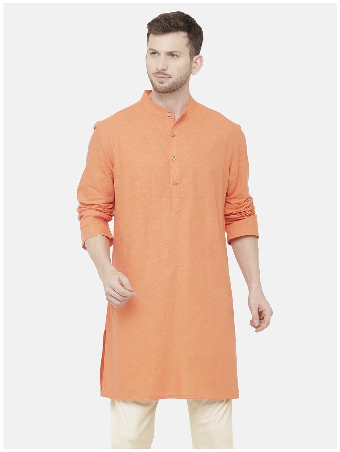 

Linen Club Men Orange Regular Fit Kurta