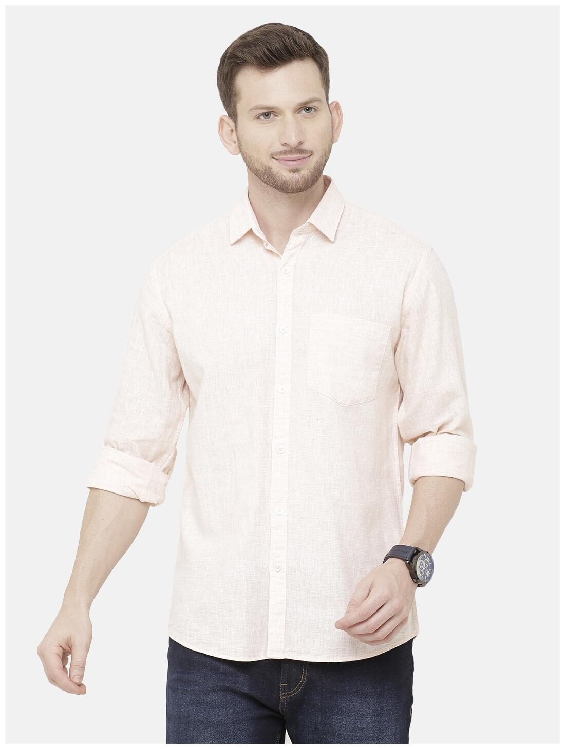 

Linen Club Men Beige Solid Regular Fit Casual Shirt