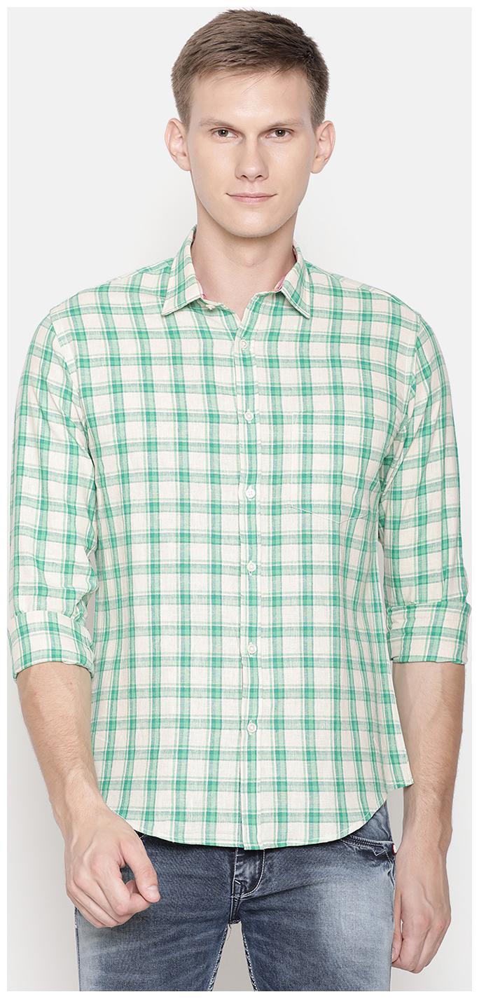

Linen Club Men Green Checked Regular Fit Casual Shirt