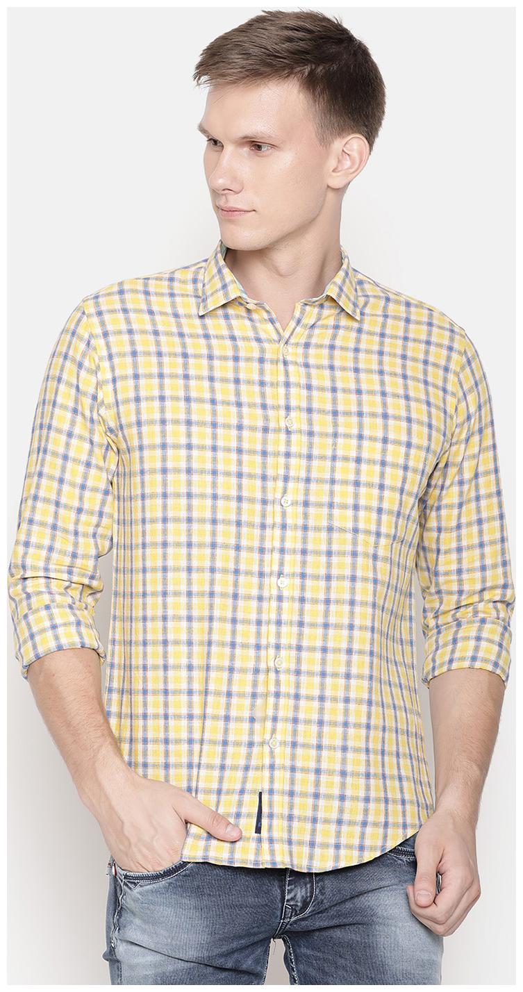 

Linen Club Men Yellow Checked Regular Fit Casual Shirt