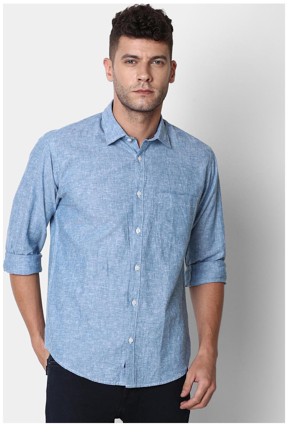 

Linen Club Men Blue Weaved Regular Fit Casual Shirt