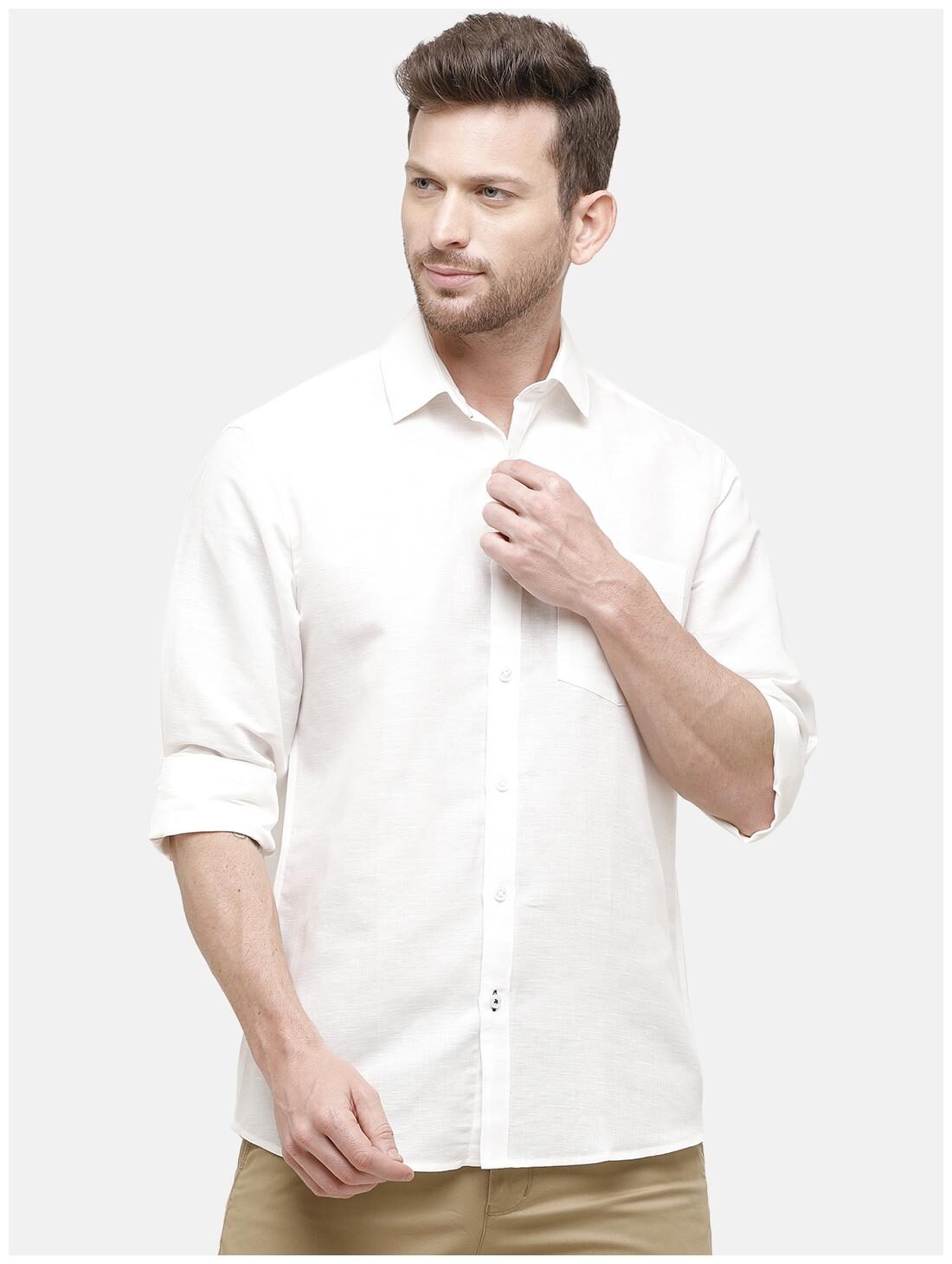 

Linen Club Men White Solid Regular Fit Casual Shirt