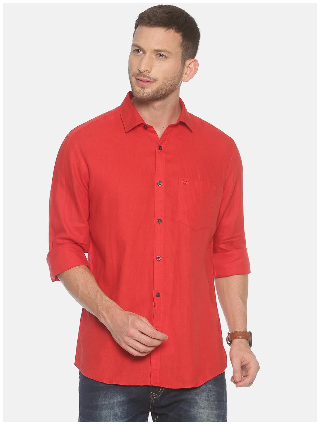 

Linen Club Men Red Solid Regular Fit Casual Shirt