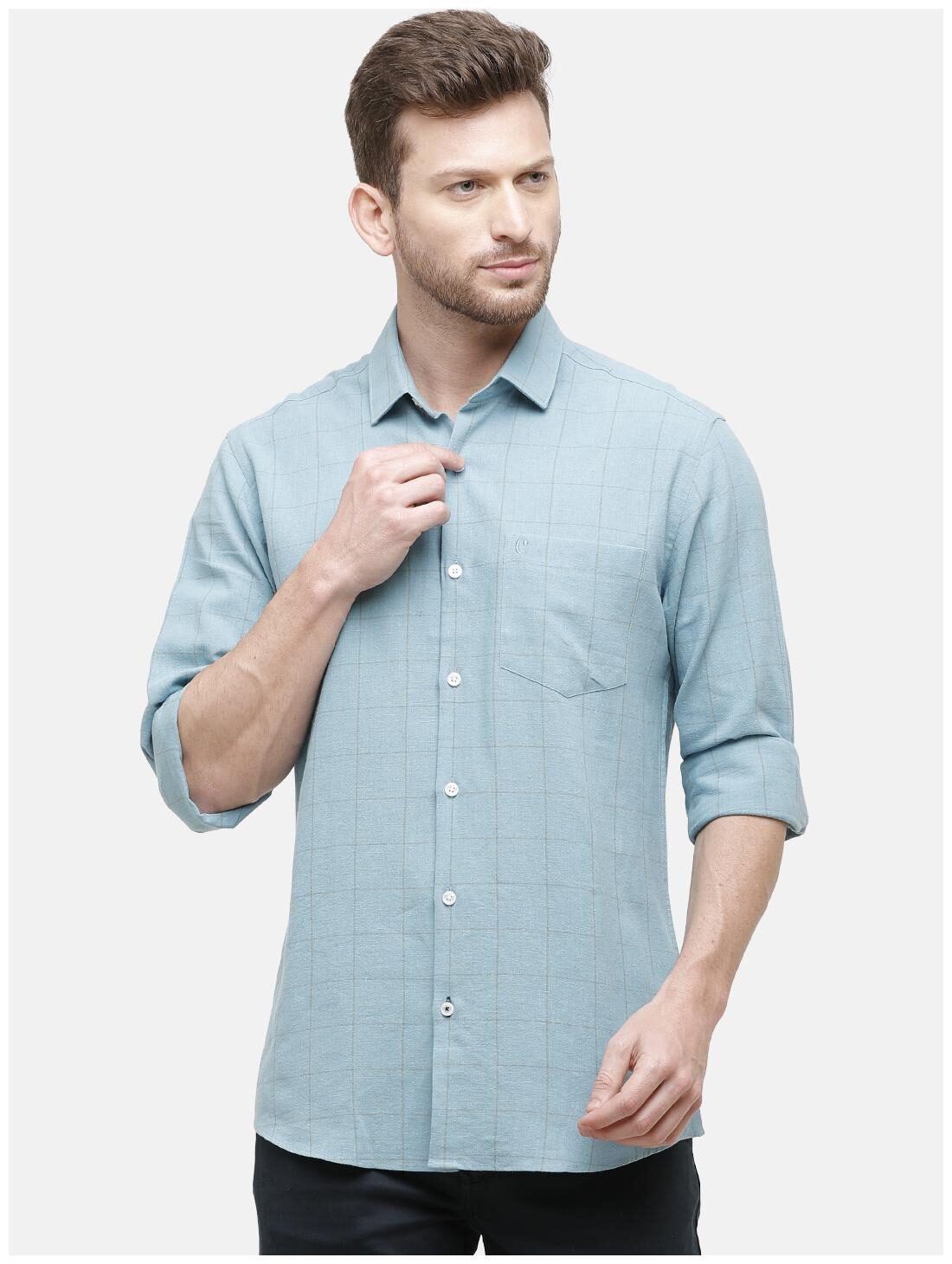 

Linen Club Men Blue Checked Regular Fit Casual Shirt