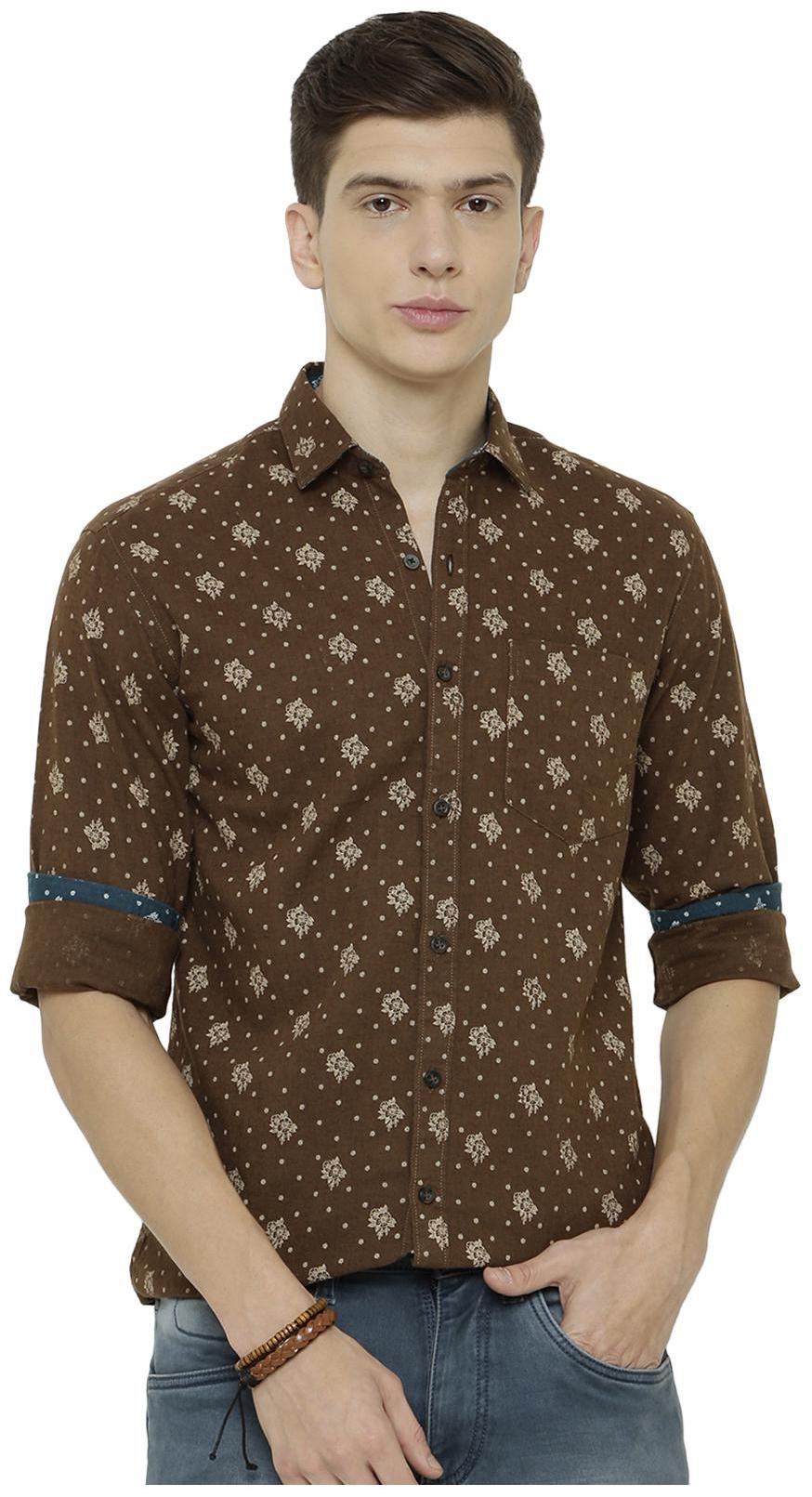 

Linen Club Men Brown Floral Regular Fit Casual Shirt