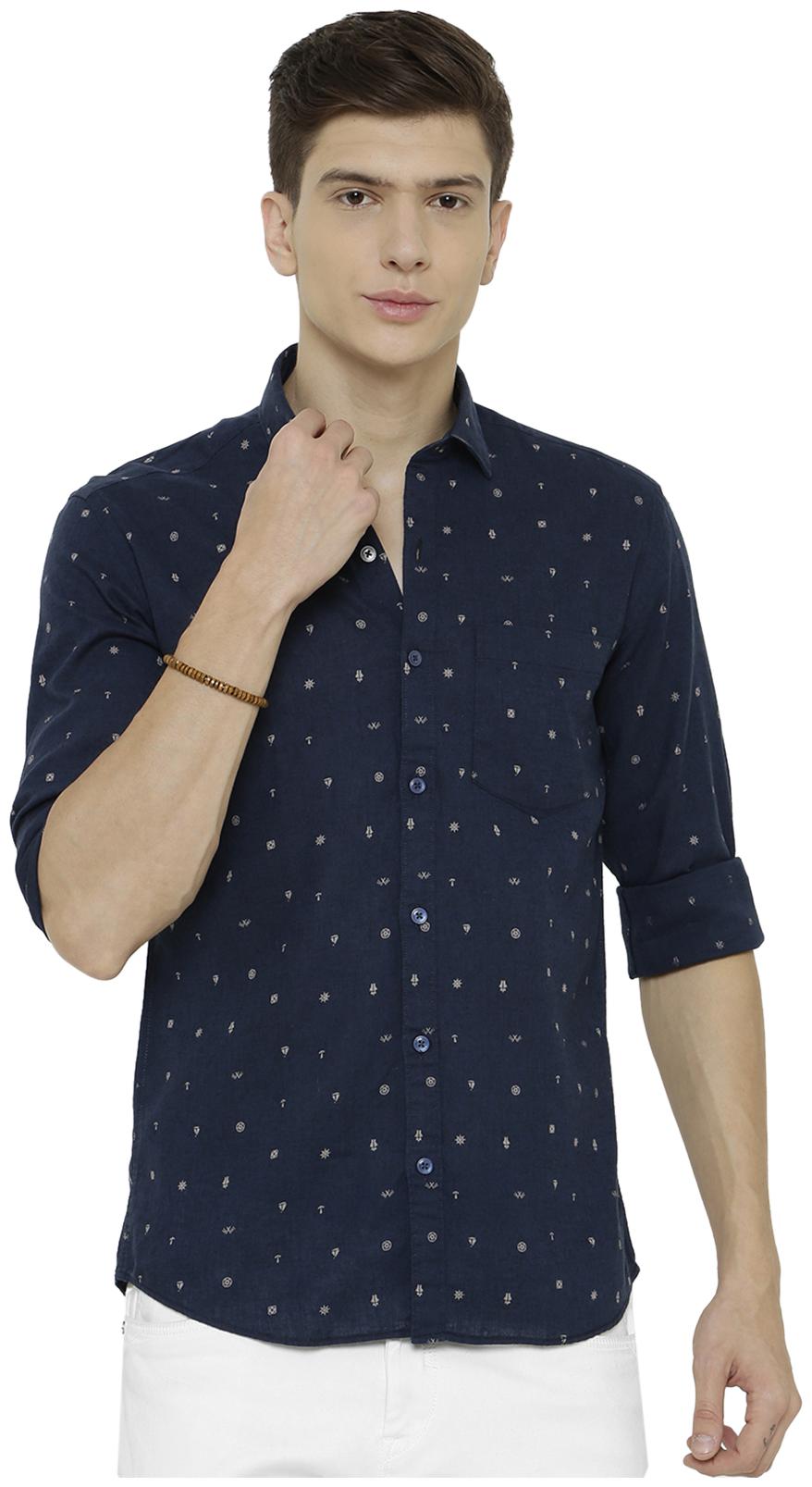 

Linen Club Men Navy Blue Printed Regular Fit Casual Shirt