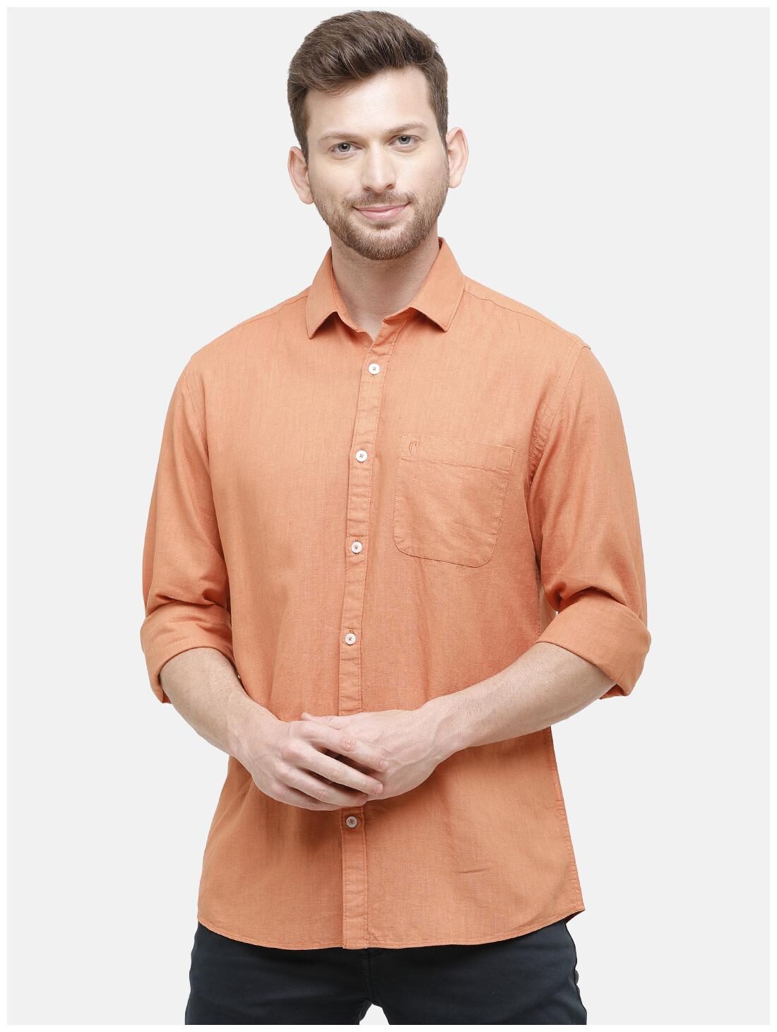 

Linen Club Men Orange Solid Regular Fit Casual Shirt