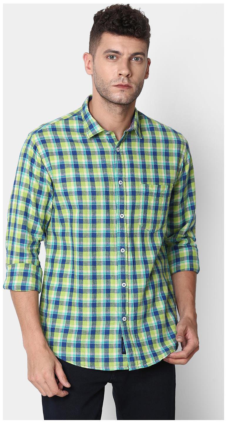 

Linen Club Men Green Checked Regular Fit Casual Shirt