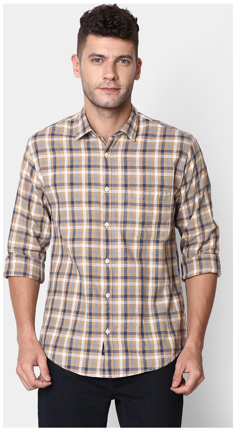 

Linen Club Men Brown Beige Checked Regular Fit Casual Shirt