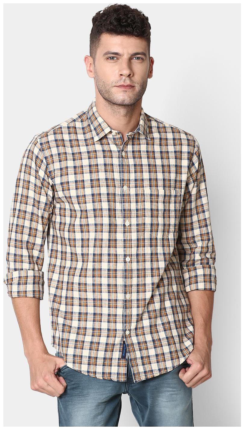 

Linen Club Men Brown Checked Regular Fit Casual Shirt