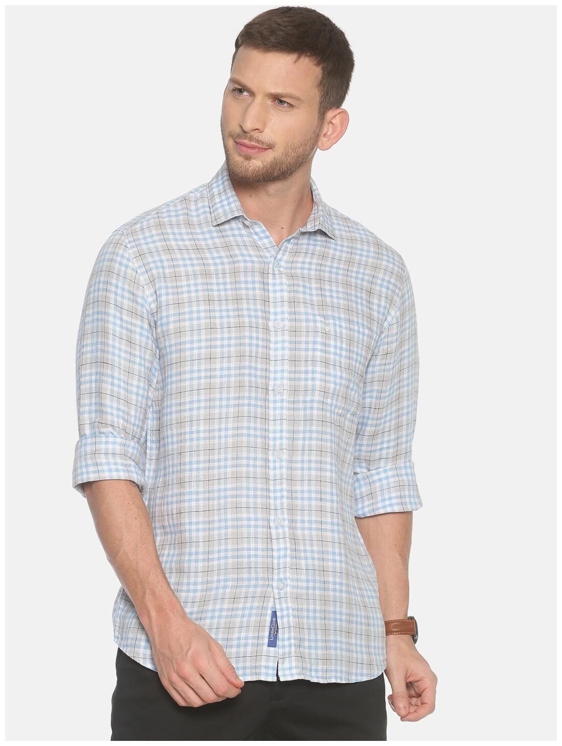 

Linen Club Men Blue Checked Regular Fit Casual Shirt