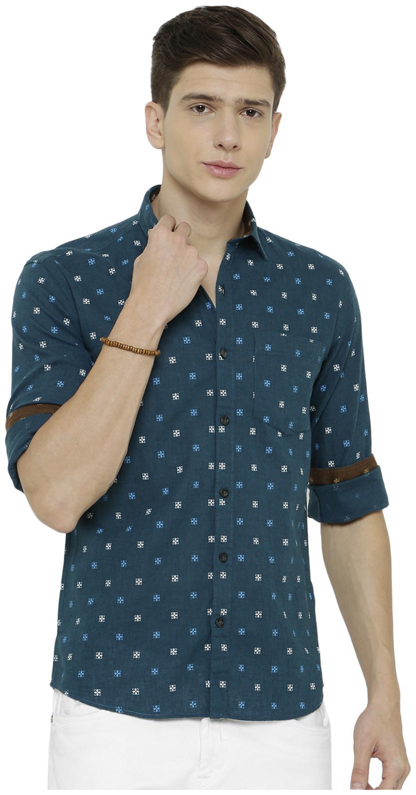 

Linen Club Men Blue Printed Regular Fit Casual Shirt