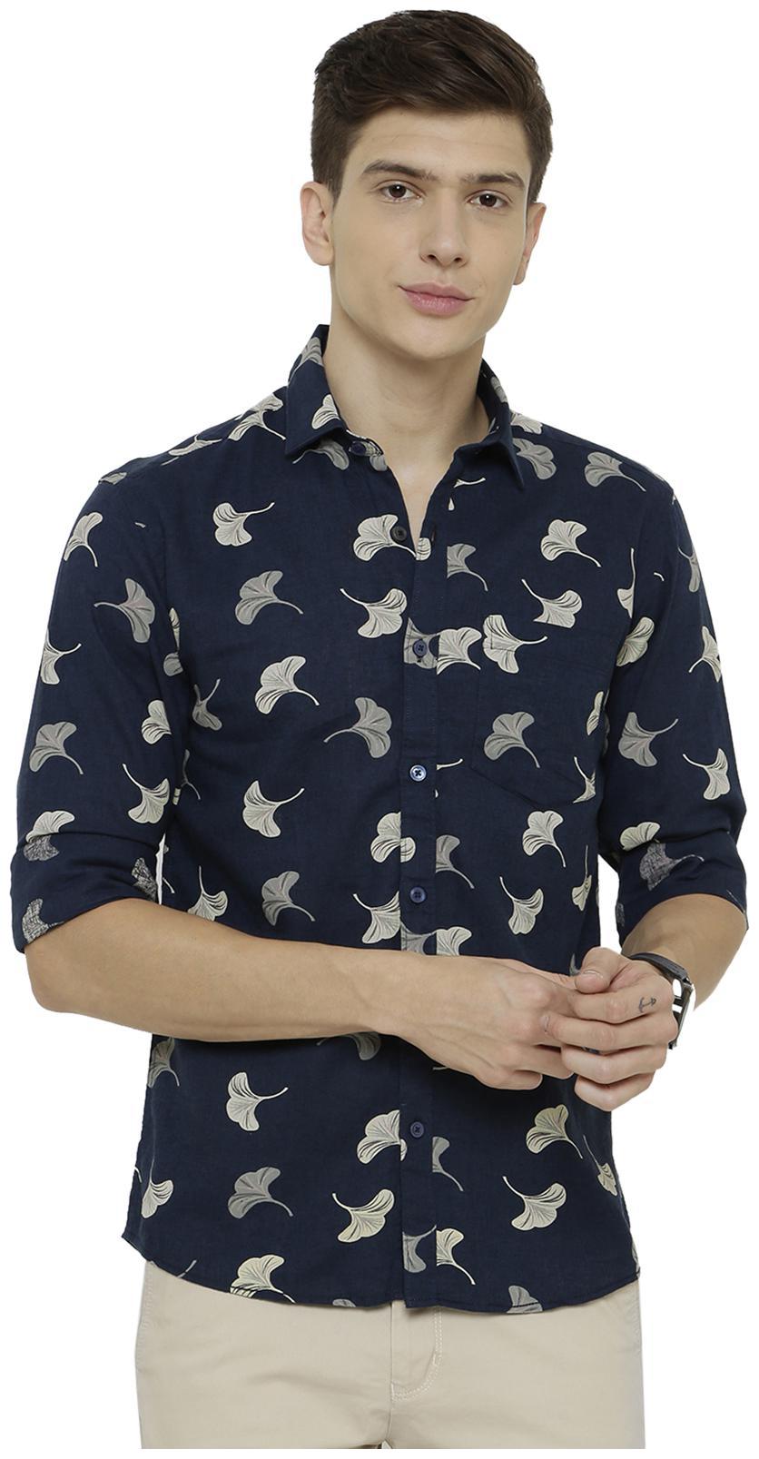 

Linen Club Men Navy Blue Floral Regular Fit Casual Shirt