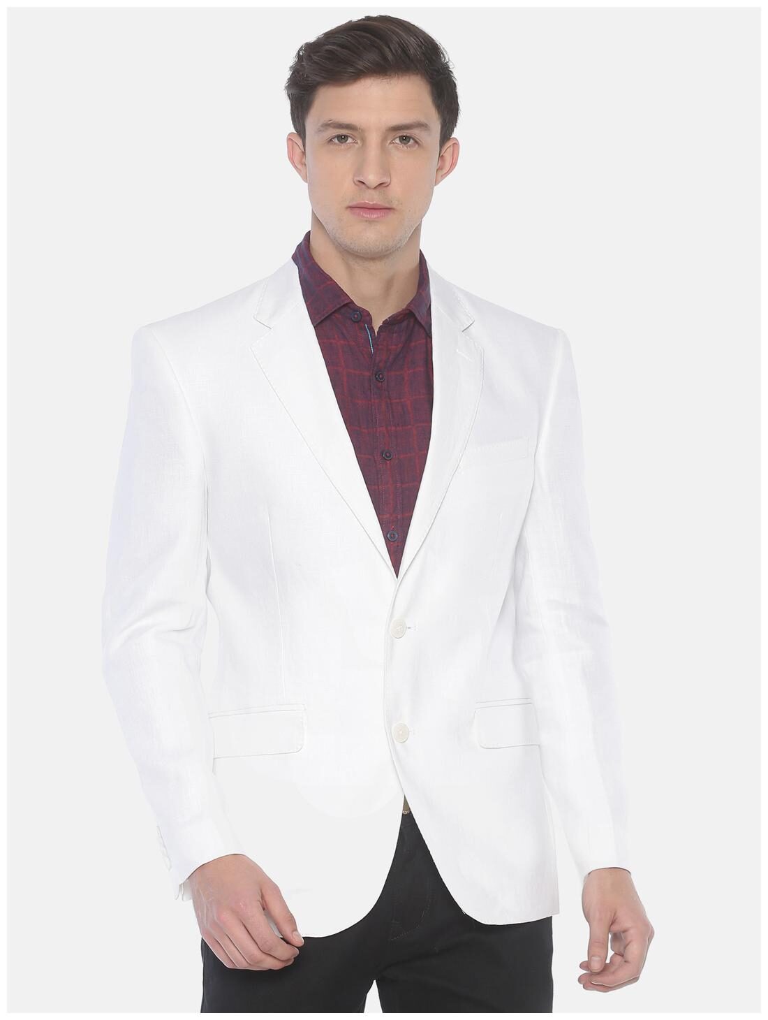 

Linen Club Men White Solid Regular fit Single Breasted Blazer
