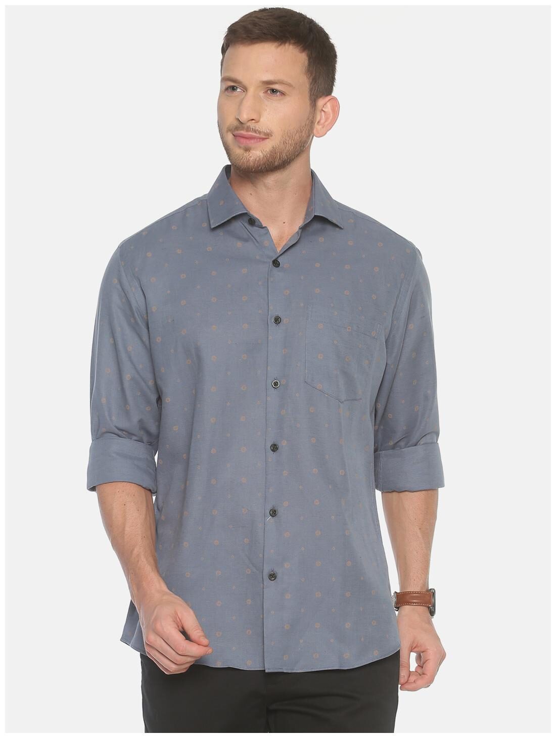 

Linen Club Men Grey Printed Regular Fit Casual Shirt