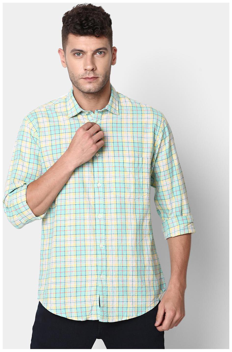 

Linen Club Men Regular Fit Casual Shirt Turquoise Beige