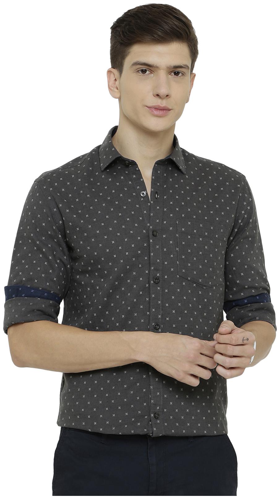 

Linen Club Men Grey Printed Regular Fit Casual Shirt