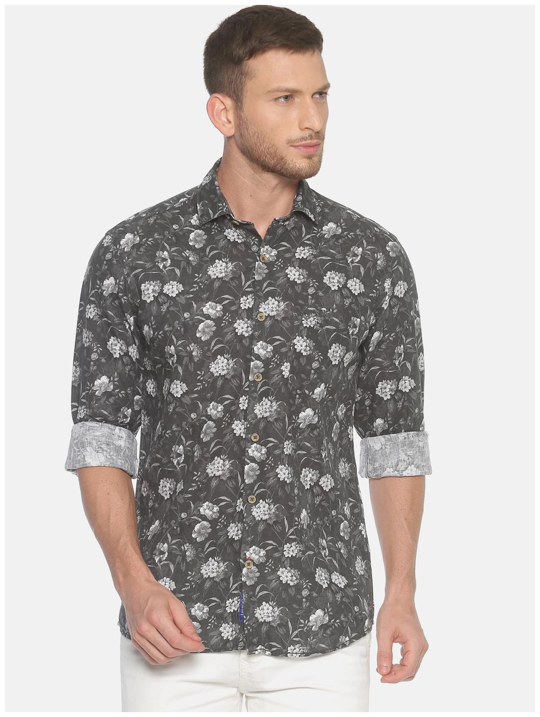 

Linen Club Men Black Printed Regular Fit Casual Shirt
