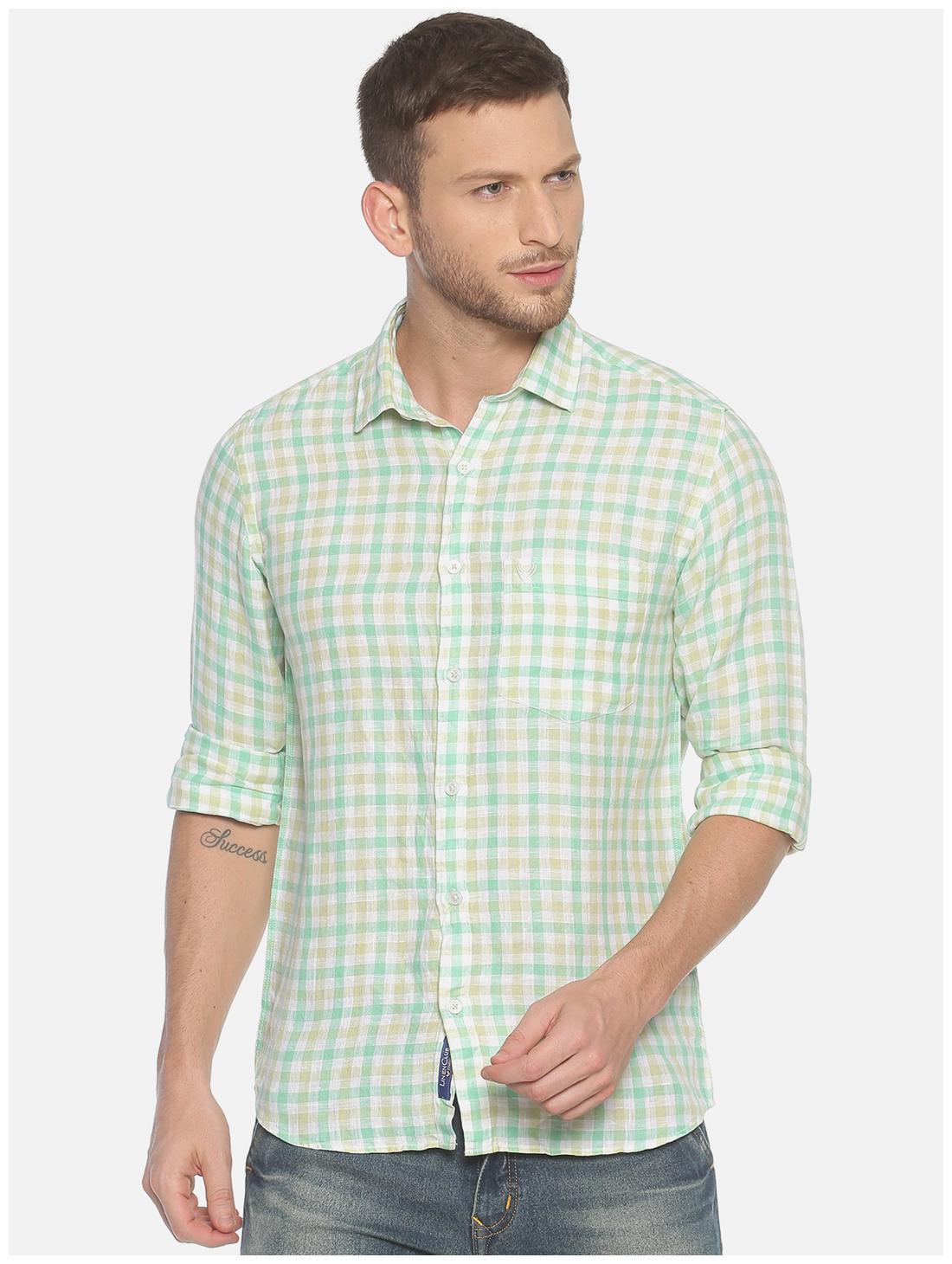 

Linen Club Men Green Checked Regular Fit Casual Shirt
