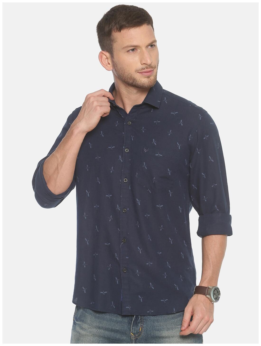 

Linen Club Men Navy Blue Printed Regular Fit Casual Shirt