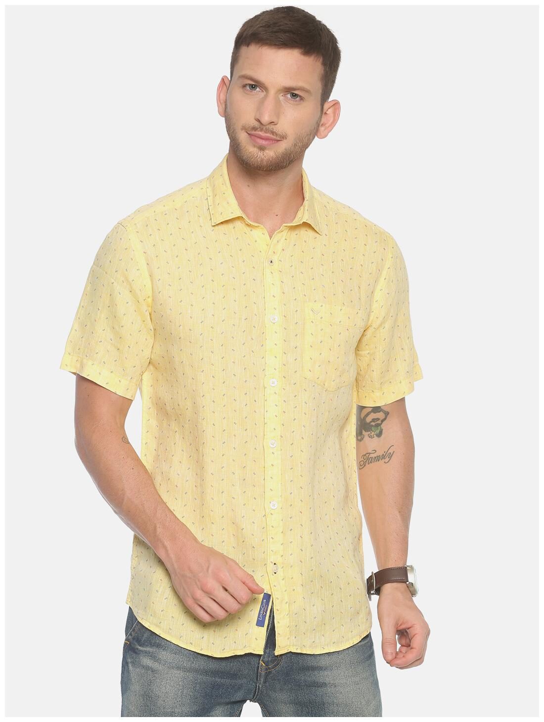 

Linen Club Men Yellow Printed Regular Fit Casual Shirt