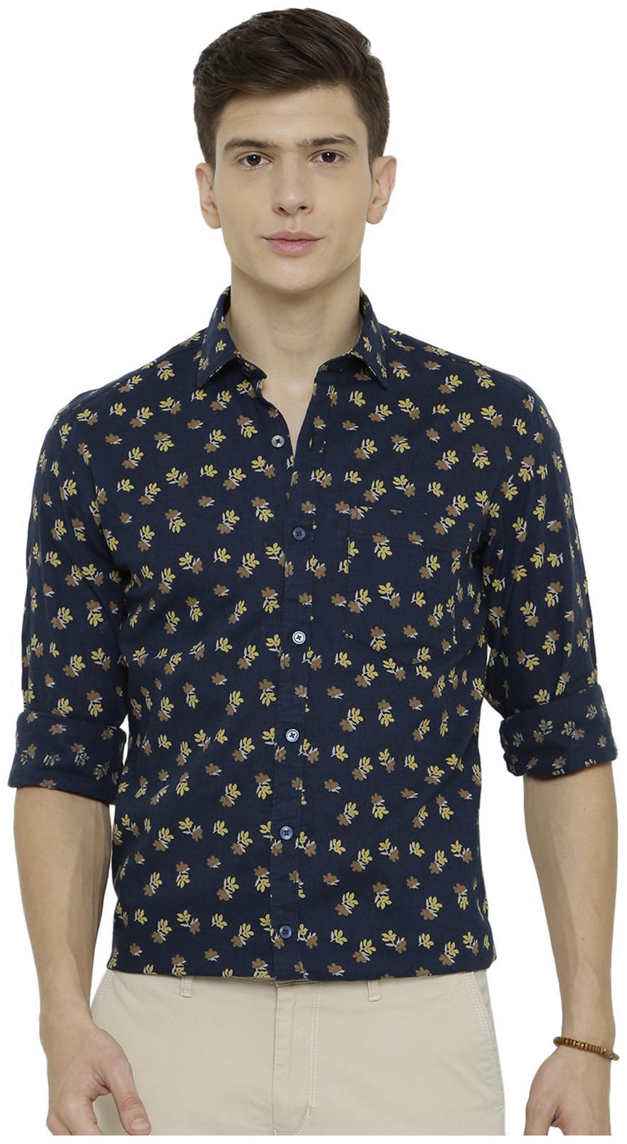 

Linen Club Men Navy Blue Floral Regular Fit Casual Shirt