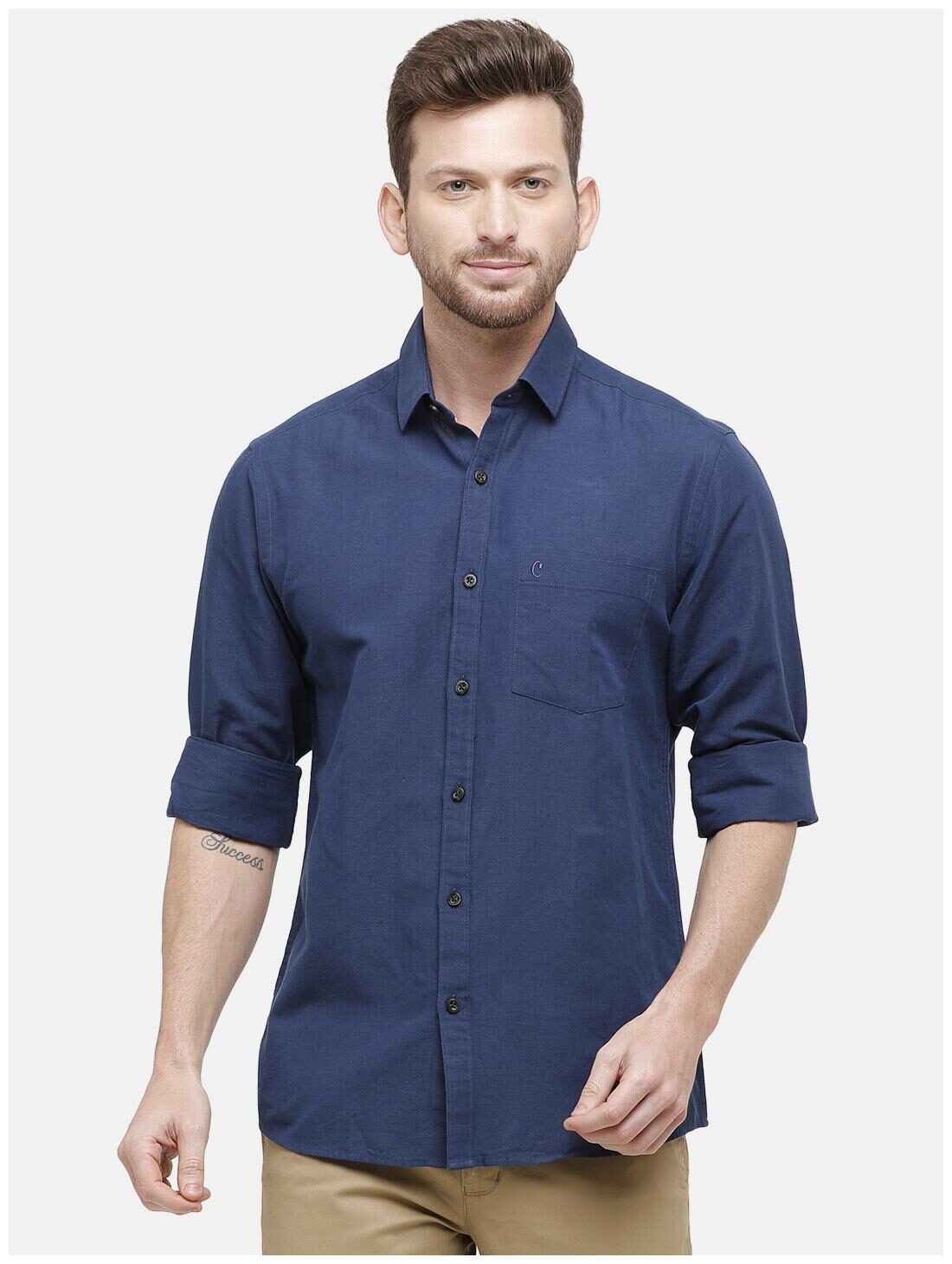

Linen Club Men Navy Blue Solid Regular Fit Casual Shirt