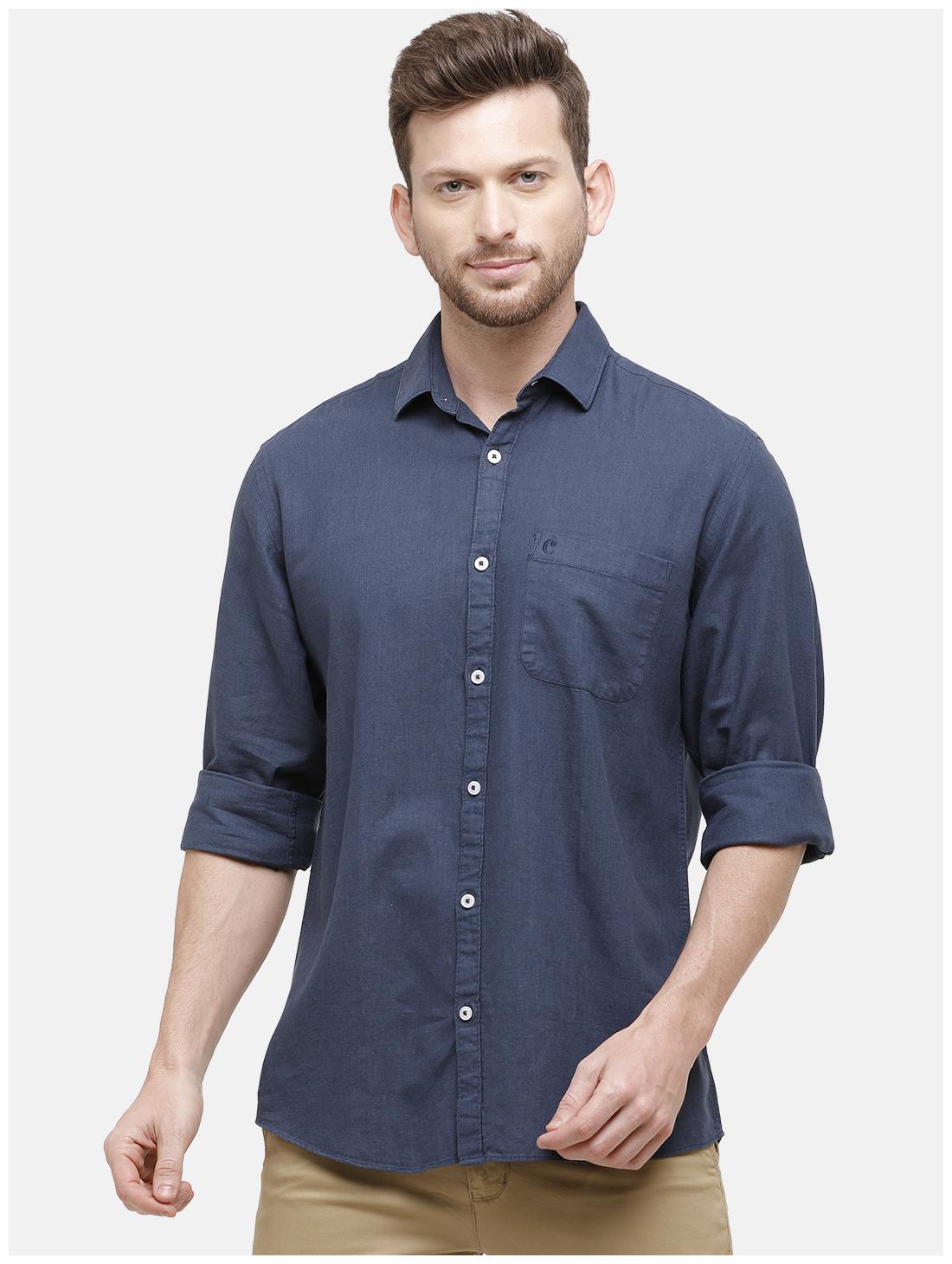 

Linen Club Men Navy Blue Solid Regular Fit Casual Shirt