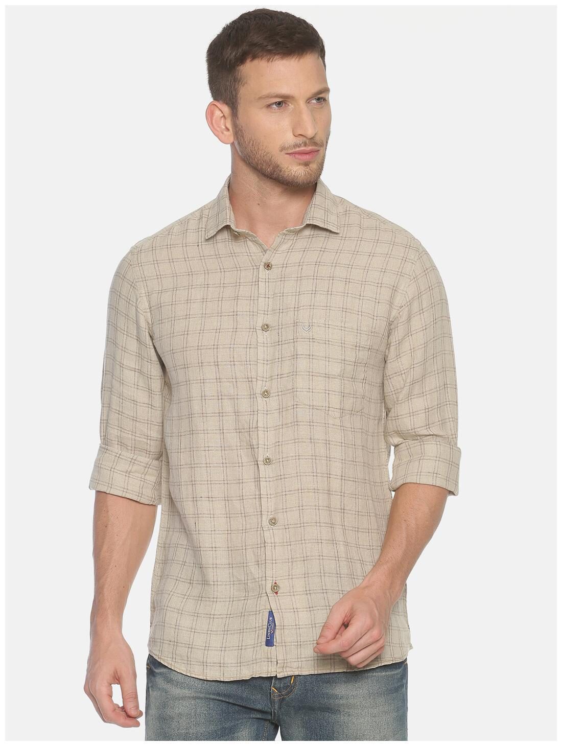 

Linen Club Men Brown Checked Regular Fit Casual Shirt