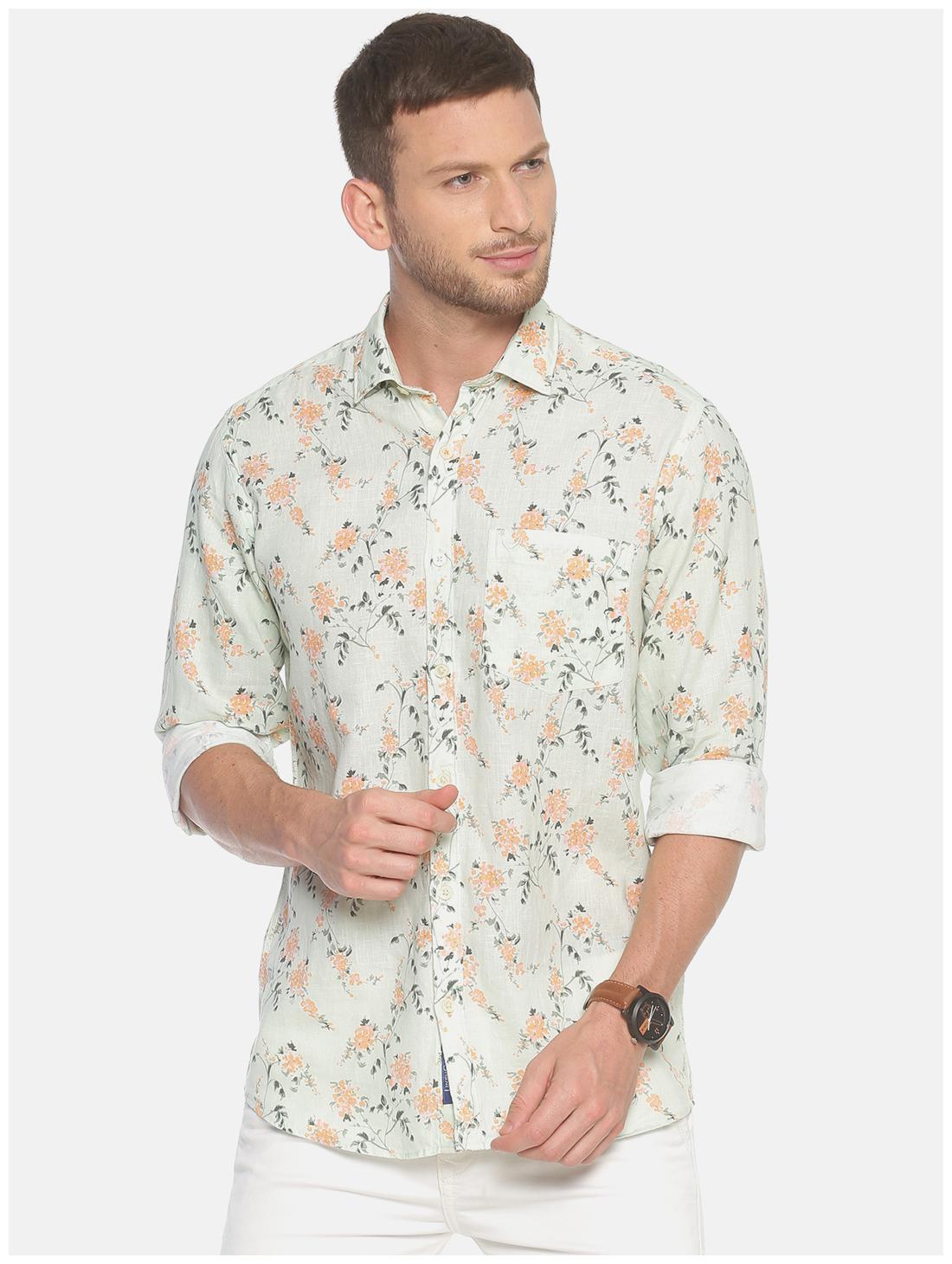 

Linen Club Men Green Printed Regular Fit Casual Shirt