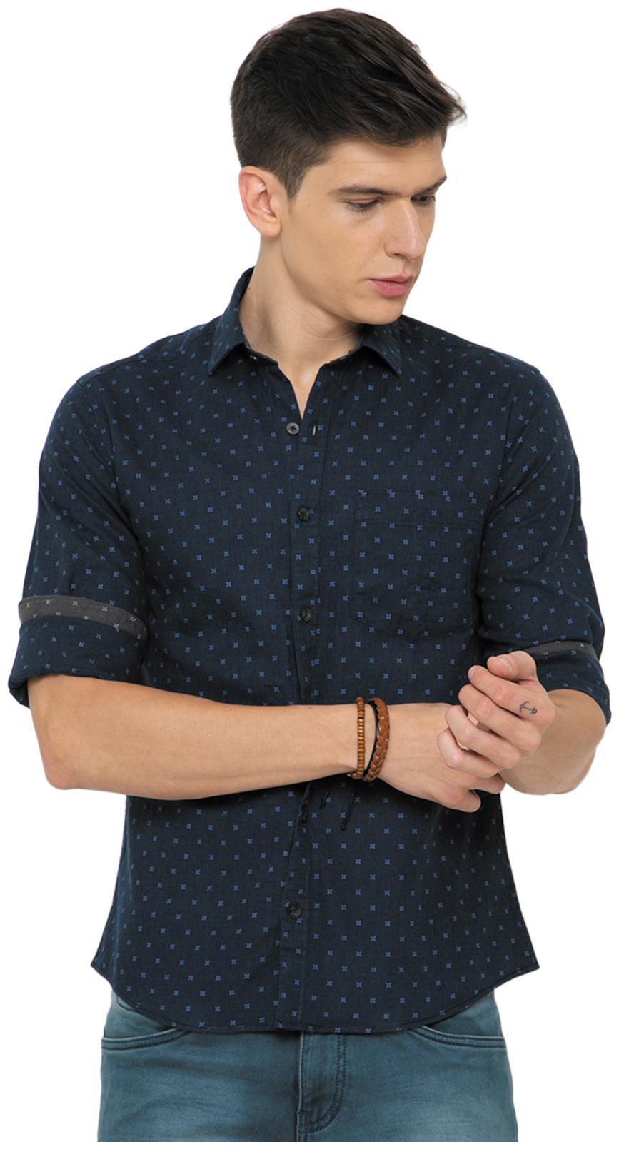 

Linen Club Men Navy Blue Printed Regular Fit Casual Shirt