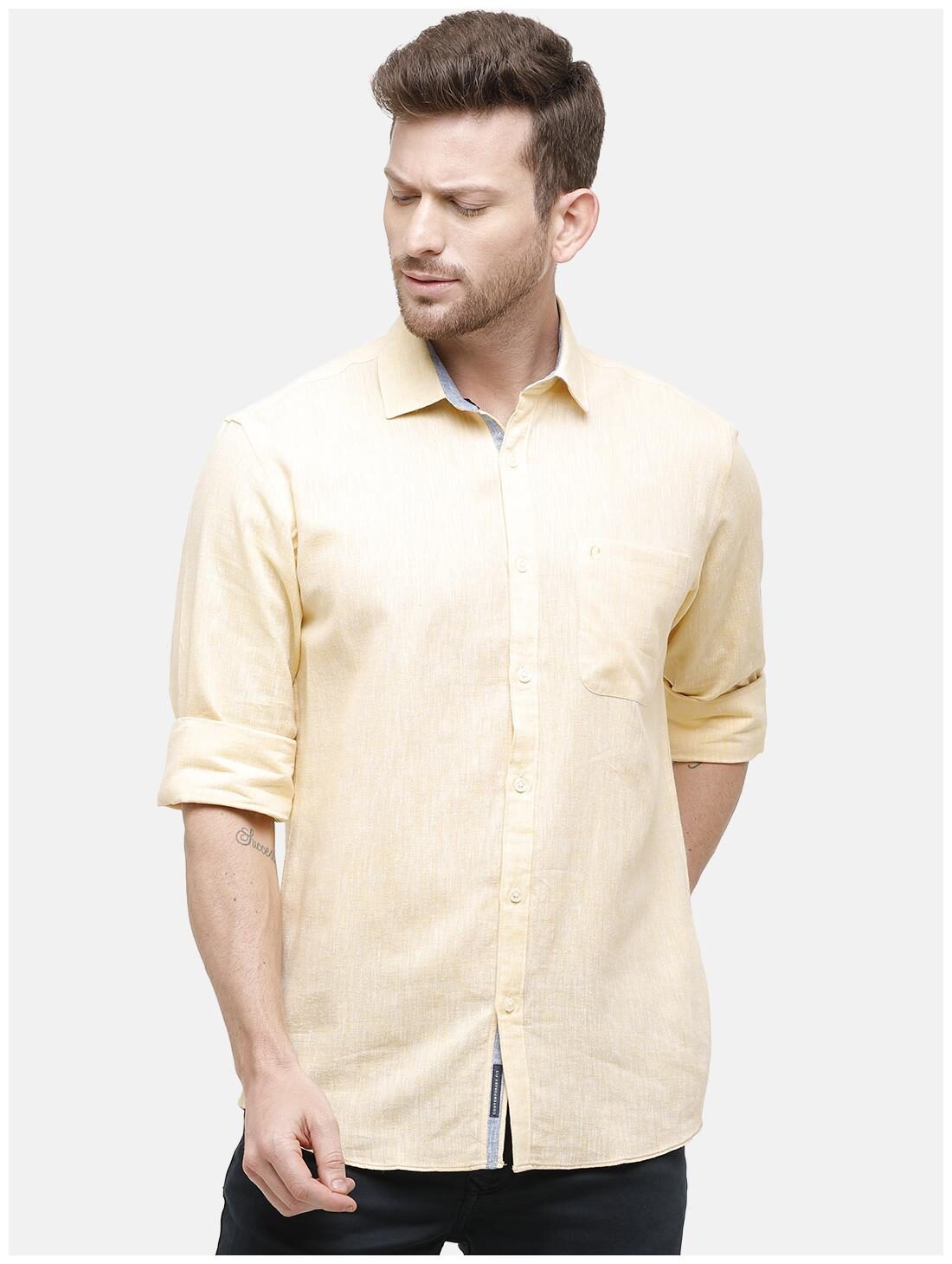 

Linen Club Men Yellow Solid Regular Fit Casual Shirt
