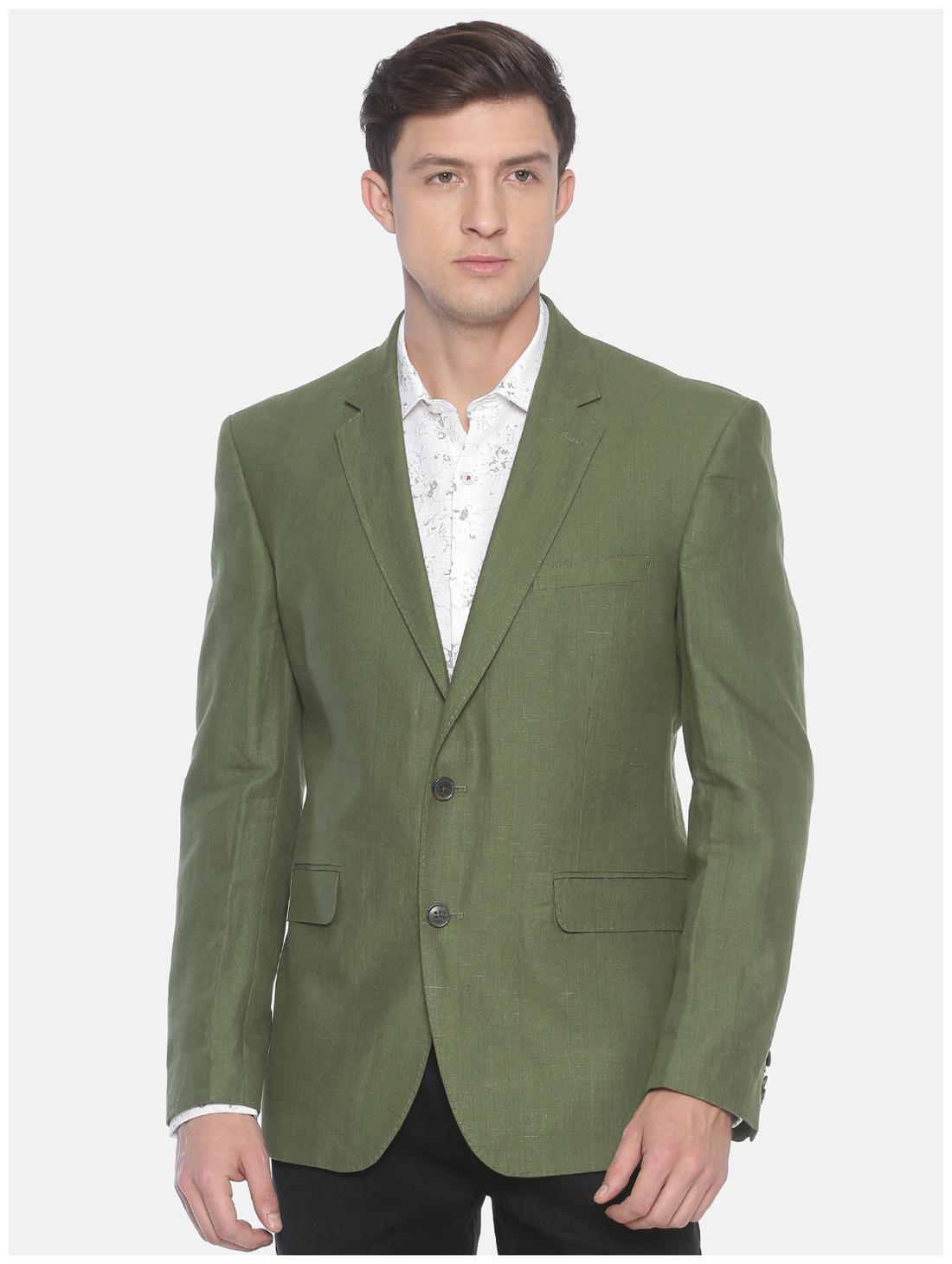 

Linen Club Men Green Solid Regular fit Single Breasted Blazer
