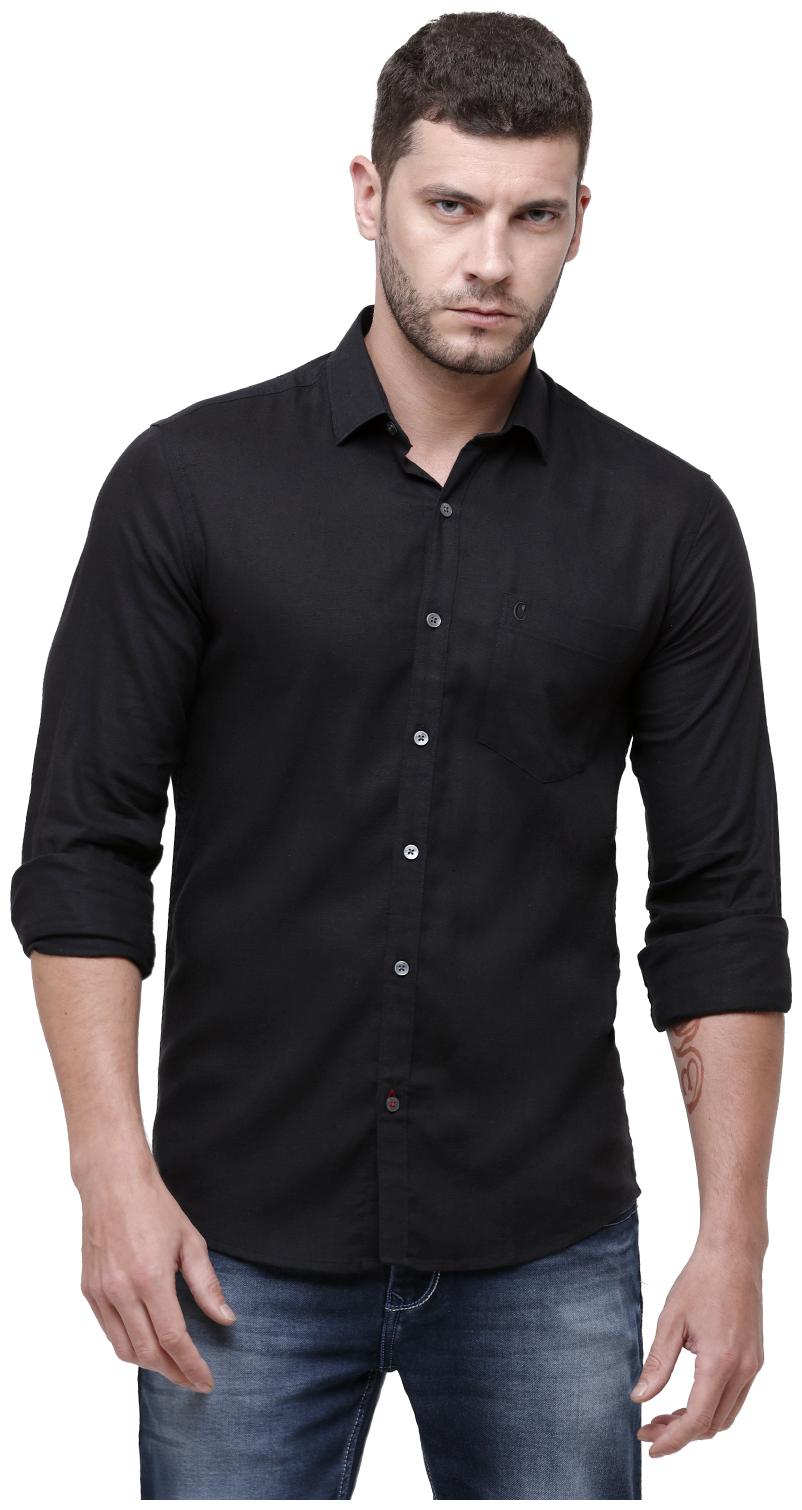 

Linen Club Men Black Solid Regular Fit Casual Shirt