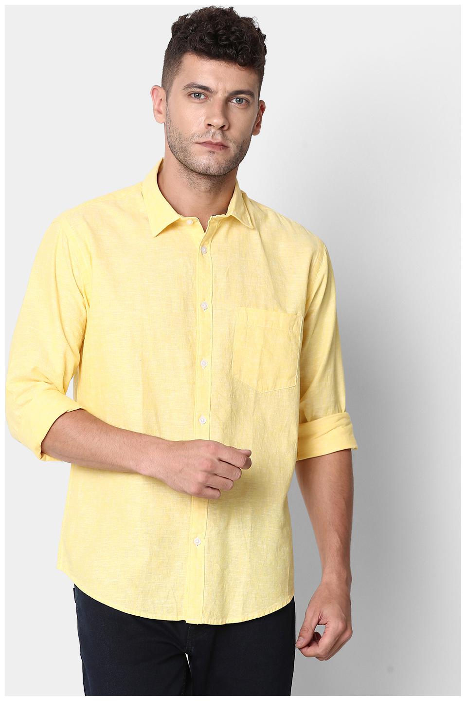

Linen Club Men Yellow Solid Regular Fit Casual Shirt