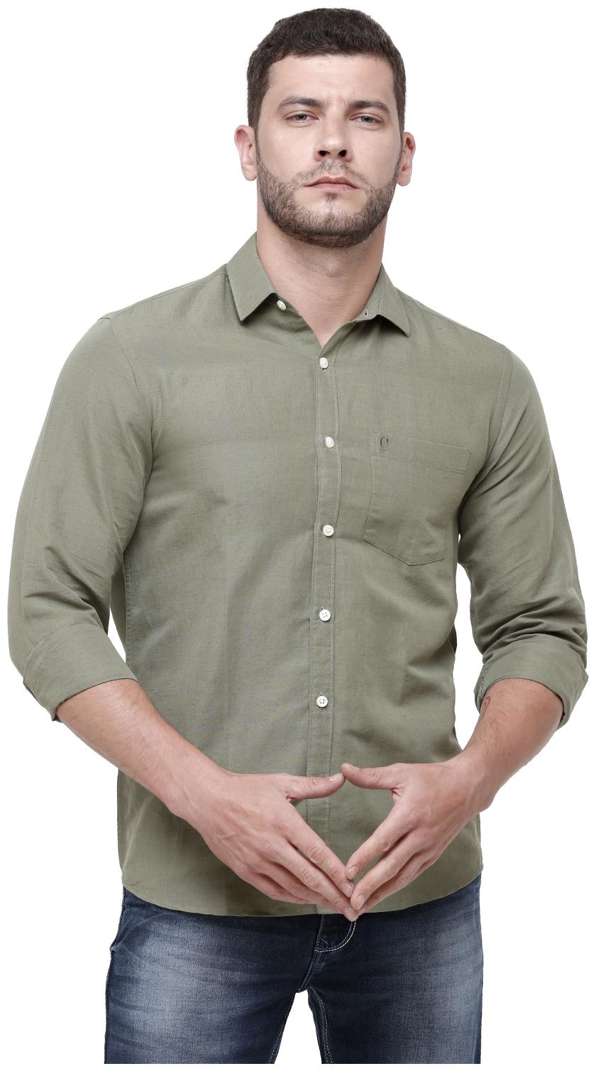 

Linen Club Men Linen Solid Olive Casual Shirt