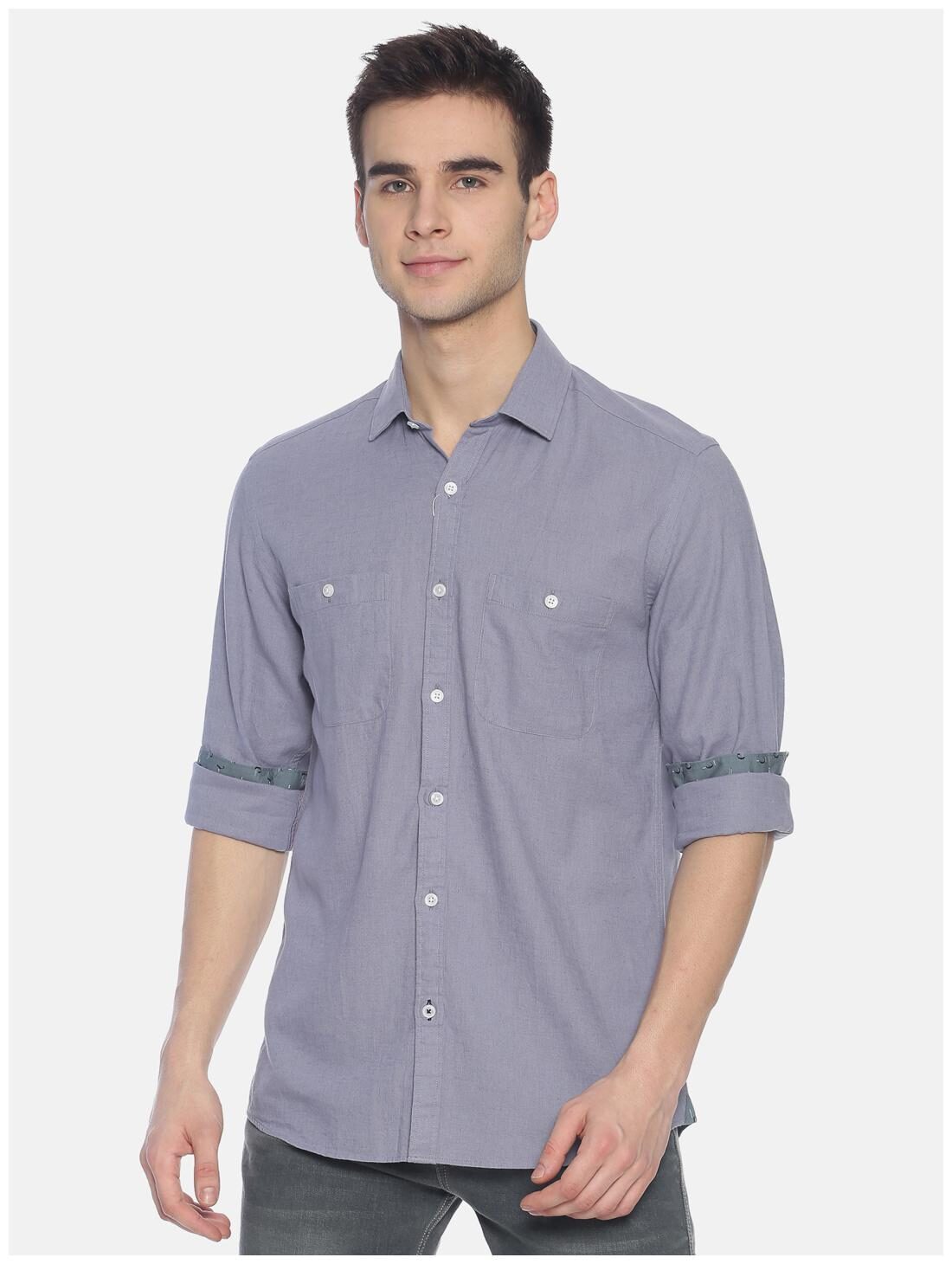 

Linen Club Men Grey Solid Regular Fit Casual Shirt