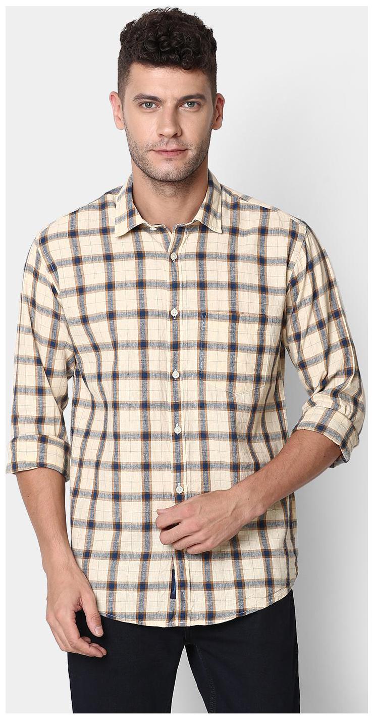 

Linen Club Men Beige Colorblocked Regular Fit Casual Shirt