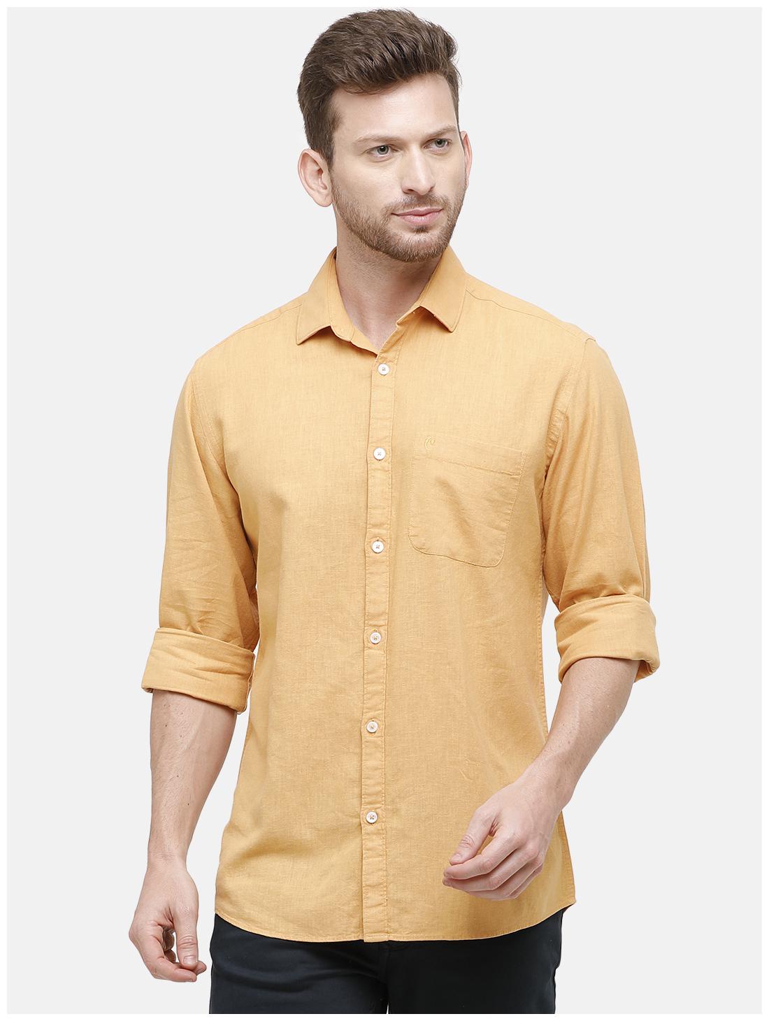 

Linen Club Men Orange Solid Regular Fit Casual Shirt
