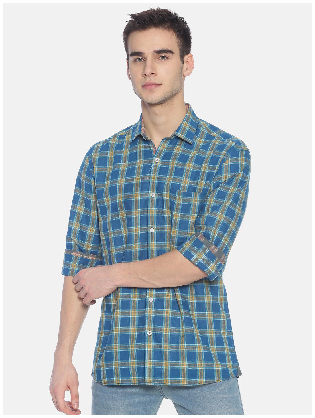 

Linen Club Men Blue Checked Regular Fit Casual Shirt