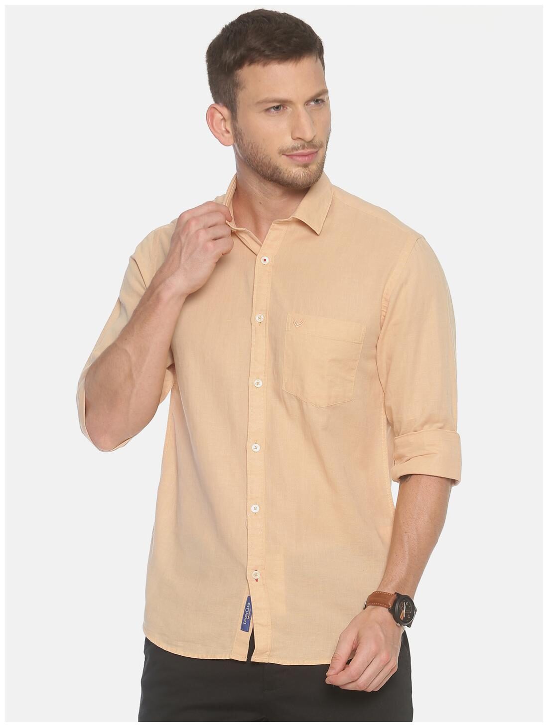 

Linen Club Men Peach Solid Regular Fit Casual Shirt