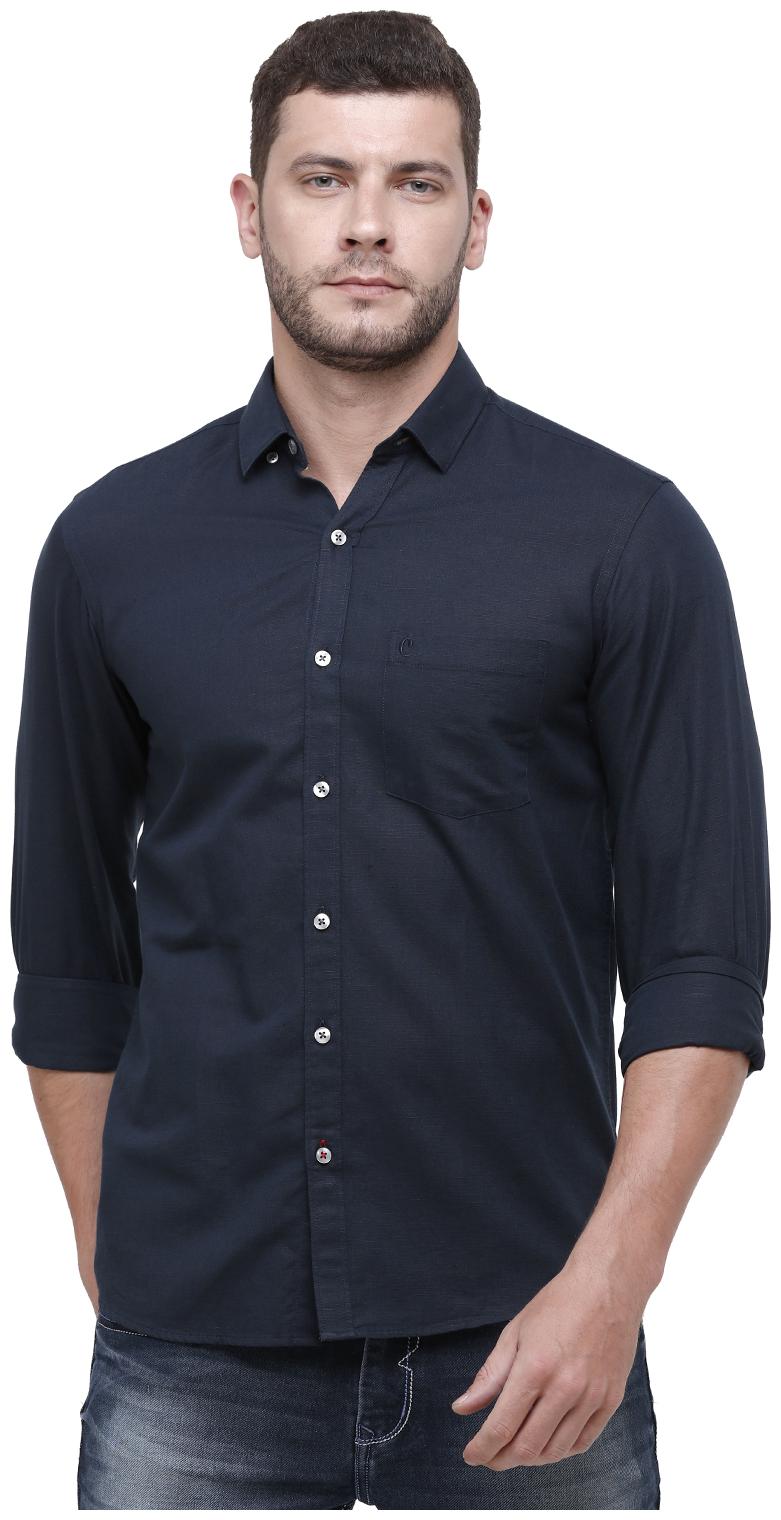

Linen Club Men Navy Blue Solid Regular Fit Casual Shirt
