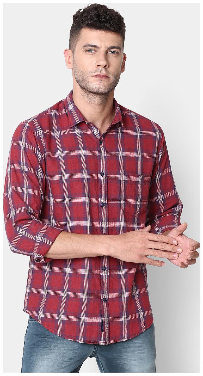 

Linen Club Men Maroon Colorblocked Regular Fit Casual Shirt