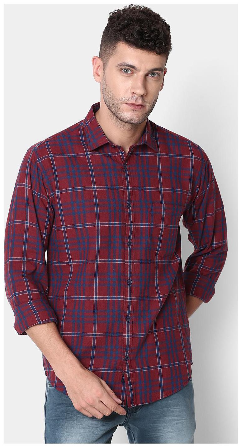 

Linen Club Men Maroon Blue Checked Regular Fit Casual Shirt
