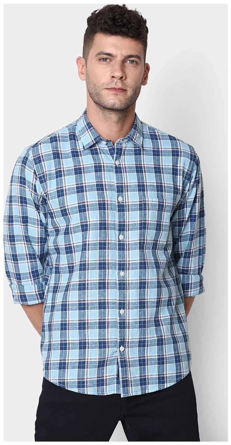 

Linen Club Men Blue Checked Regular Fit Casual Shirt