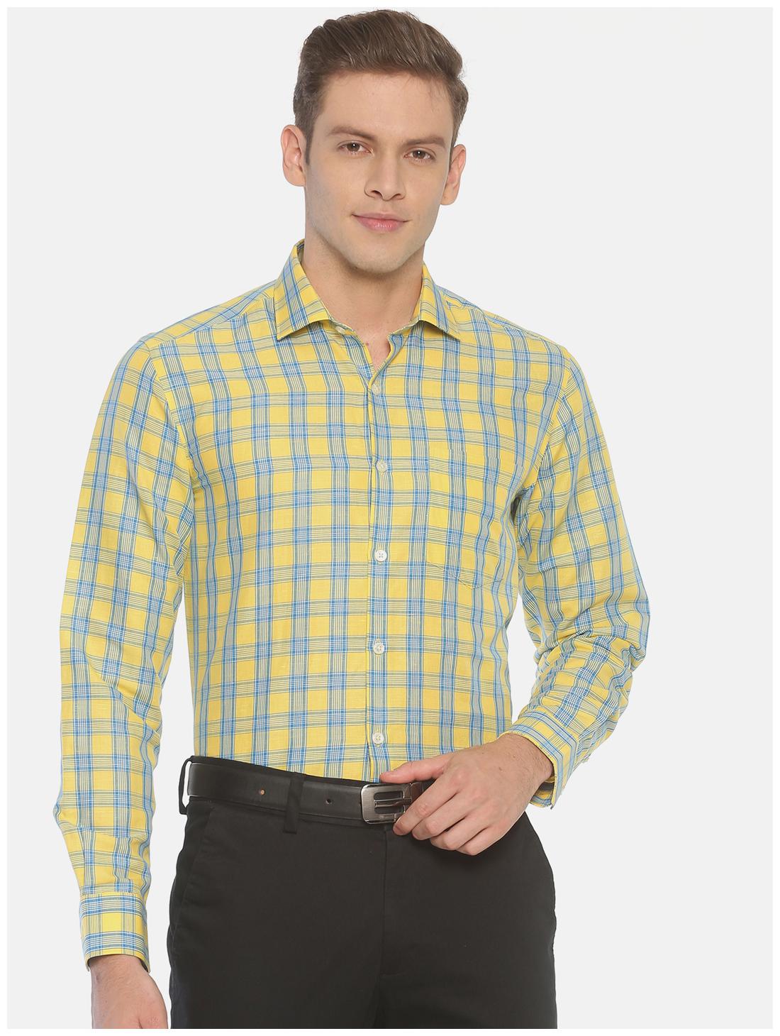 

Linen Club Men Regular fit Formal Shirt - Yellow Blue