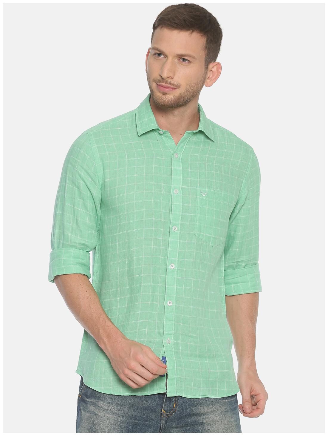 

Linen Club Men Green Checked Regular Fit Casual Shirt