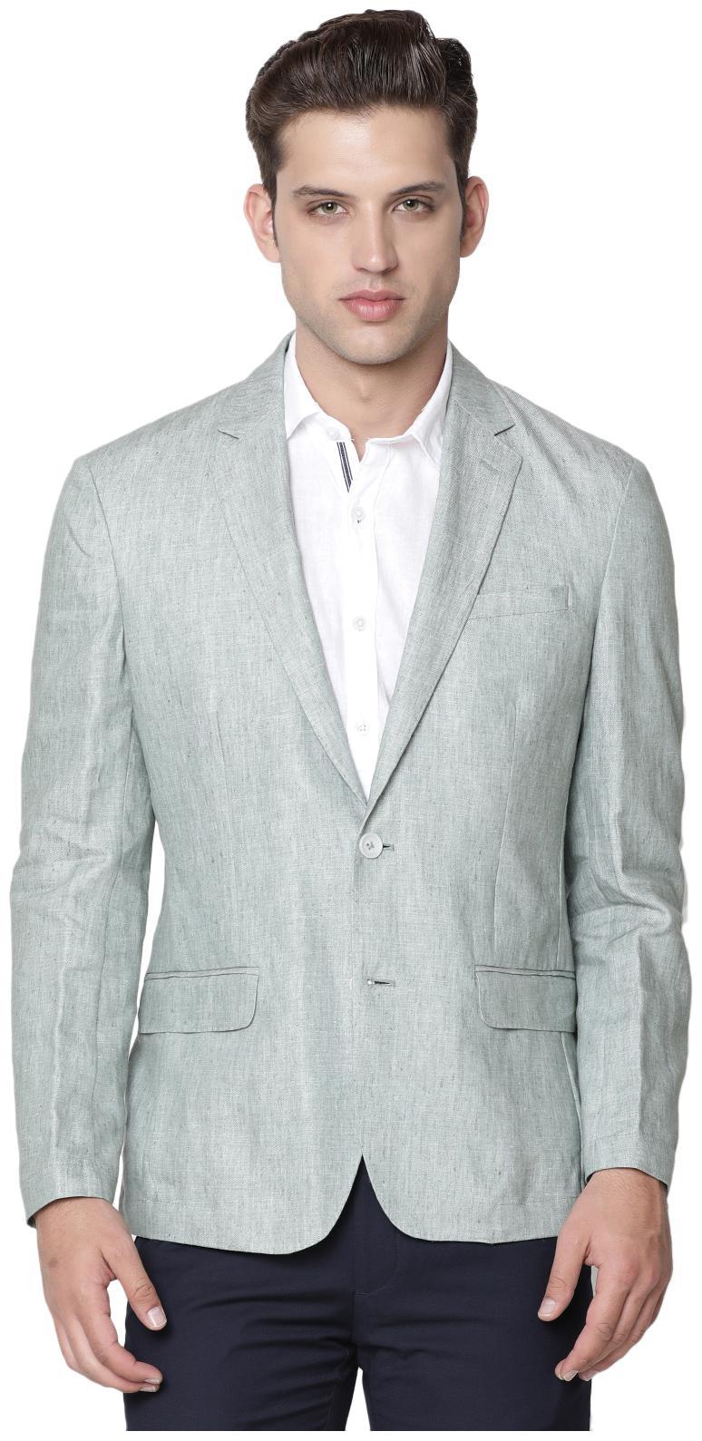 

Linen Club Men Linen Single Breasted Blazer Green