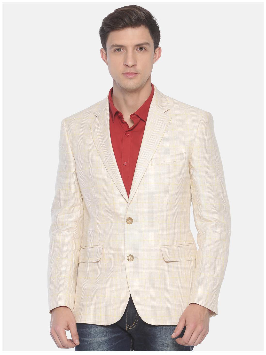 

Linen Club Men Beige Checked Regular fit Single Breasted Blazer